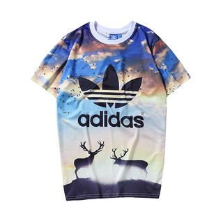 Adidas เสื้อยืดลำลองทรงหลวมพิมพ์ลายตัวอักษร