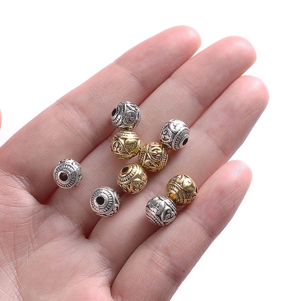 ลูกปัดโลหะทิเบต ทรงกลม หลวม สไตล์โบราณ สีเงิน ขนาด 8 มม. สําหรับทําเครื่องประดับ สร้อยข้อมือ DIY จํานวน 10 ชิ้น - รูปที่ 3