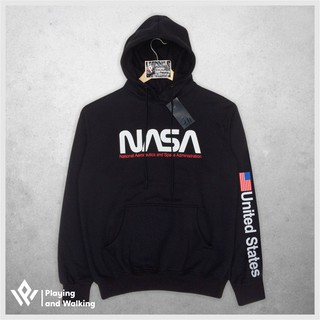 เสื้อกันหนาว มีฮู้ด ลาย Nasa United States สีดํา