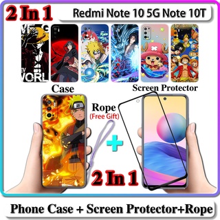 2 IN 1 เคส Redmi Note 10 5G Note 10T เคส พร้อมกระจกนิรภัย โค้ง เซรามิก ป้องกันหน้าจอ นารูโตะ และการออกแบบ One Piece