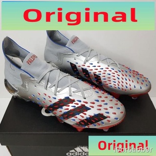 Adidas Predator Freak ดั้งเดิม 1 Silver Metallic Core Black Scarlet FG เสื้อฟุตบอลกลางแจ้งผู้ชายรองเท้า Unisex จัดส่งฟรี