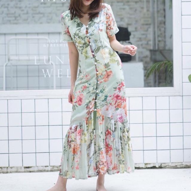 Green maxi dress คอวี Nous-us