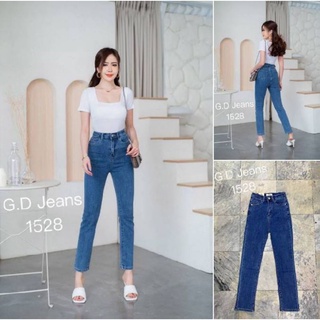 G.D.Jeans รุ่น 1528#กางเกงยีนส์ขายาวผ้ายืดเอวสูงสีเข้มทรงเรียบกระบอกเล็ก