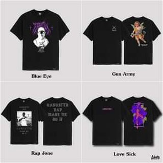 เสื้อยืดสีขาว เสื้อ Oversize รุ่น Blue Eye / Gun Army / Rap Jone / LoveSick  สีดำ OS