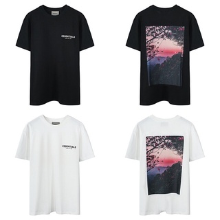 ผ้าฝ้าย 100%FEAR OF GOD Couples Cotton Short Sleeve Floral Sunset Print T Shirt Round Neck Cal Shirts Unisex เสื้อยืด ne