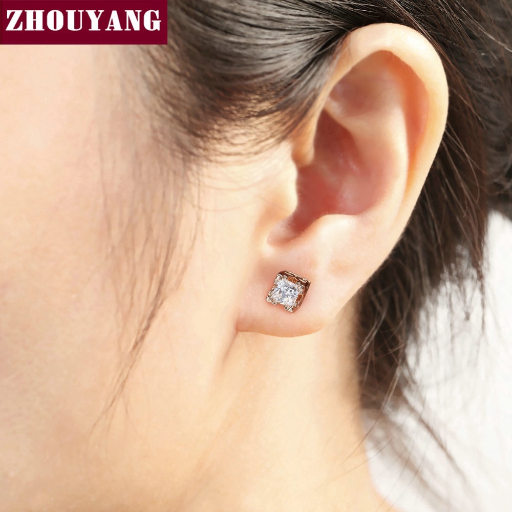 ด้านคุณภาพ ZHOUYANG Elegant คริสตัล Rose Gold สีต่างหูคริสตัลออสเตรีย ZYE448 ZYE449 ราคา ถูกที่สุด ดีลบีเคเค