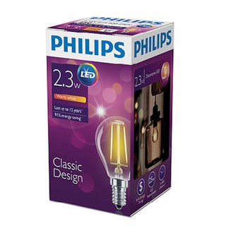 PHILIPS หลอด ฟิลลิป์LED E14  Classic Design 2.3w 250 lumen WarmWhite แสงส้ม