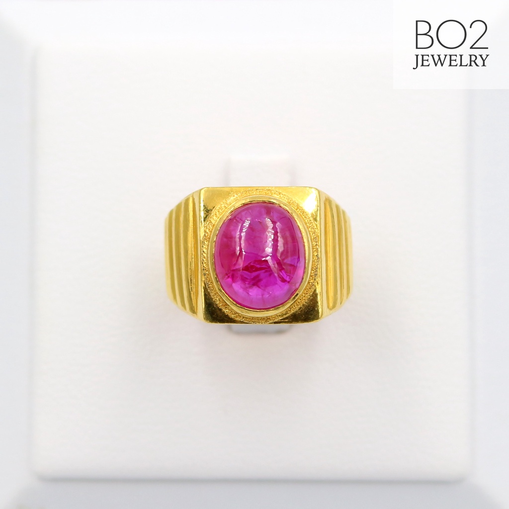 แหวนทองแท้ หลุดจำนำ size 55 แหวนทับทิมแท้ สีชมพู เม็ดใหญ่ ทองคำแท้ 18k