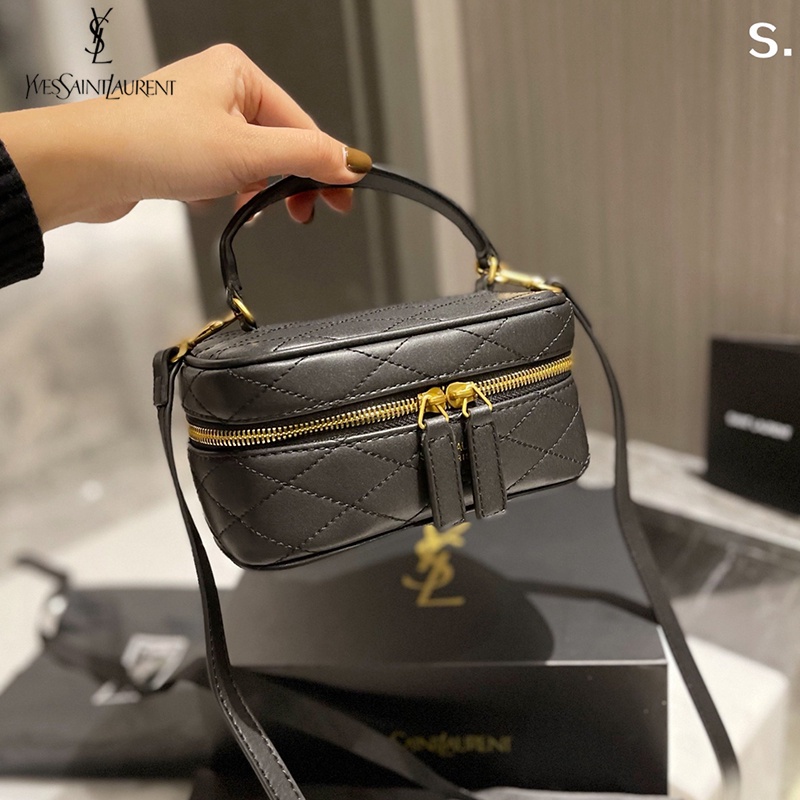 Ysl Mini Quilted Leather Cosmetic Bag กระเป๋าสะพายสไตล์แฟชั่นสำหรับ