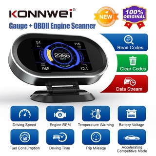 Konnwei KW206 OBD2 HUD เครื่องสแกนเนอร์วัดอุณหภูมิน้ํามันเชื้อเพลิง OBD2 สําหรับรถยนต์