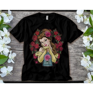 เสื้อผ้าผชเสื้อยืด พิมพ์ลาย Disney Beauty and the Beast Belle Rose สําหรับผู้ชายS-5XL