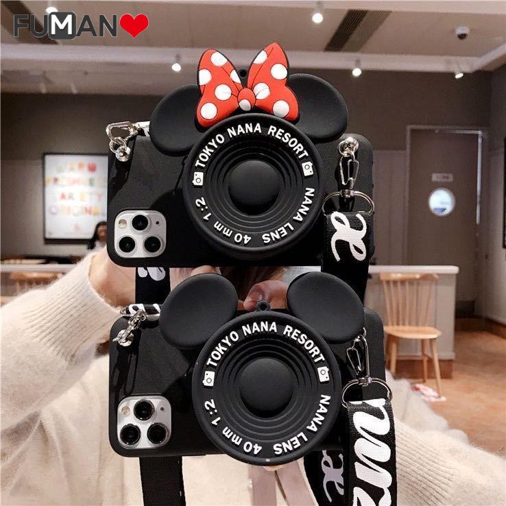 เคสโทรศัพท์มือถือแบบนิ่ม ลายมิกกี้ มินนี่เมาส์ 3D พร้อมกระเป๋าสตางค์ สําหรับ iPhone 14 Pro Max 14 Plus 13 12 11 Pro Max 13 12 Mini XR XS Max X 8 7 6 6s Plus 5 5s SE 2020 2016 เชือกเส้นเล็ก