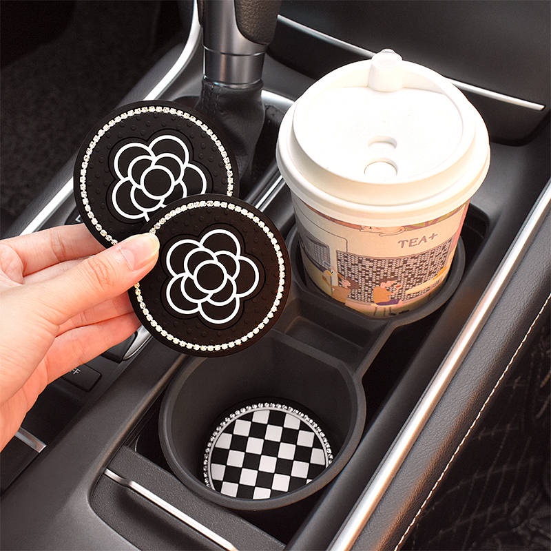Car Interior High-End Fashion Camellia Silicone Storage Water Cup Mat Car Wear Resistant Pad Decoration Supplies Universal ujwk