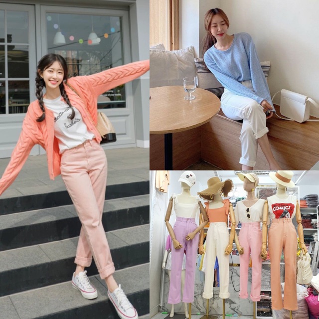กางเกงขายาวผู้หญิง ทรงกระบอกเล็กCOTTONCANDY Vintage vespoint korea pants​  (CT3A) CARDIGAN_NISTA