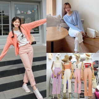 กางเกงขายาวผู้หญิง ทรงกระบอกเล็กCOTTONCANDY Vintage vespoint korea pants​ CARDIGAN_NISTA