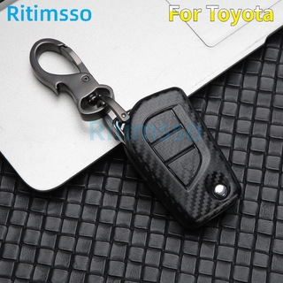 เคสรีโมตกุญแจรถยนต์ ทำจากคาร์บอนไฟเบอร์ ABS สําหรับ Toyota Hilux Revo Innova Rav4 Fortuner Crystal Keyring