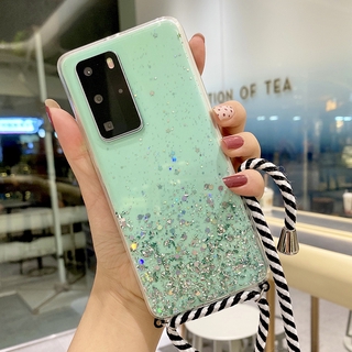 เคสโทรศัพท์ Realme C11 C3 C2 6i 6 Pro 5i 5 Pro 5S Transparent Cover With Shoulder Strap New Style Lanyard Bling Glitter Sequins TPU Soft Case 2020 New Casing