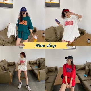 Mini shop🌸พร้อมส่ง🌸 (DX-9474) ชุดเซ็ท เสื้อยืดแขนสั้นคอกลม+กางเกงขาสั้นลาย 1980สุดเท่ 07