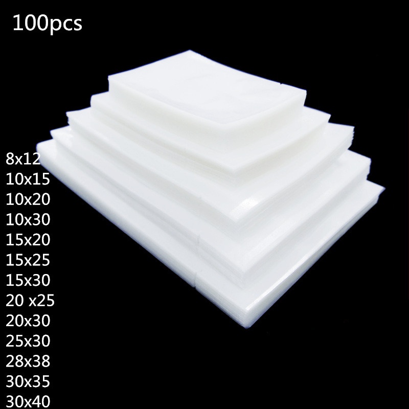 100ชิ้นเรียบถุงซีลสูญญากาศ8x1 2/10X1 5/10X2 0/10x3 0/15x2 0/15x2 5/15X3 0/20X2 5/0x3 0/25x3 0/28x3 8
