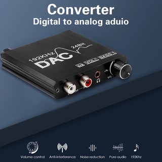 Digital TO Analog 192kHz DACการควบคุมระดับเสียงเบสCoaxial SPDIF Toslink AnalogสเตอริโอL/R RCA 3.5 มม.แจ็คอะแดปเตอร์เสียง