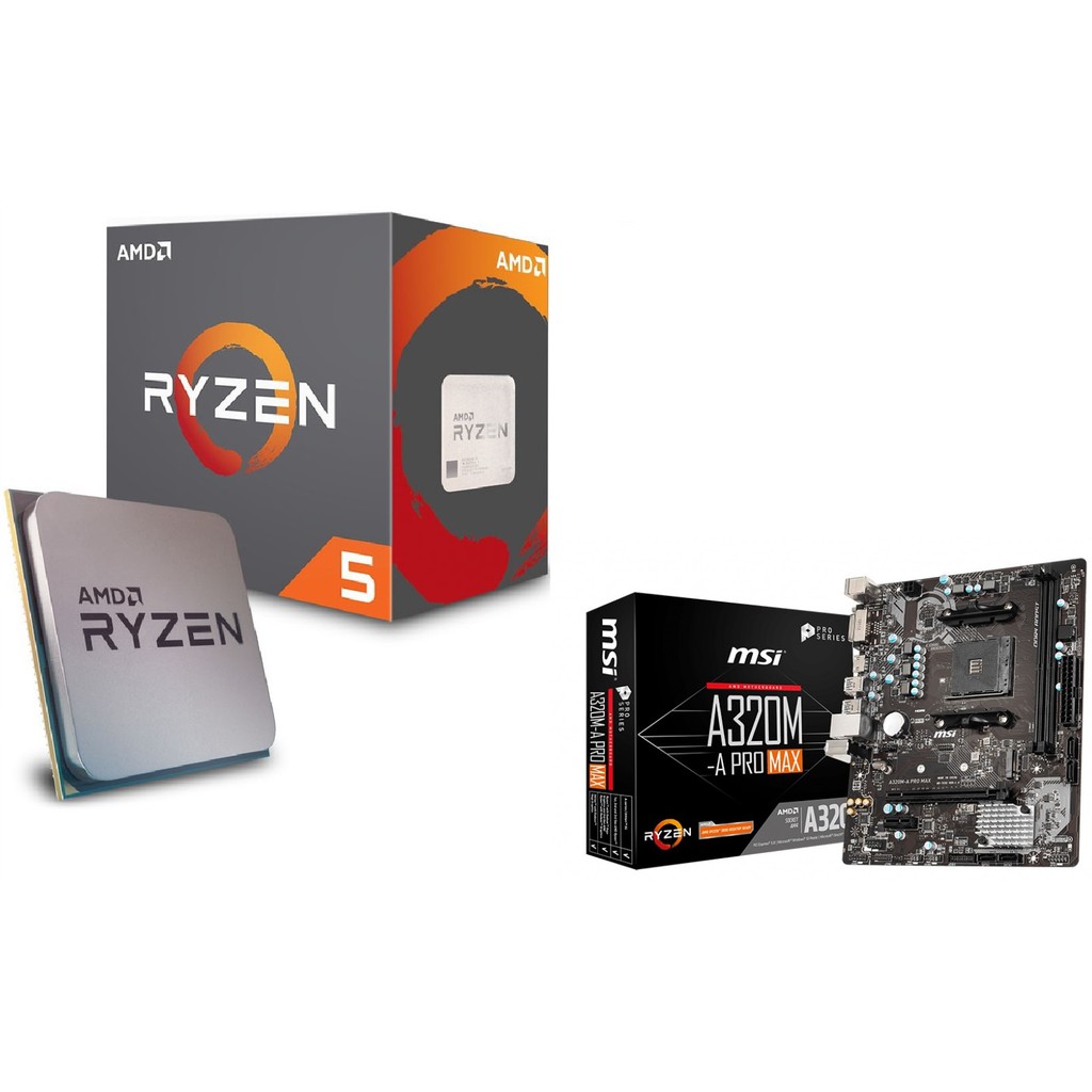 เมนบอร์ด MOBO AMD MSI A320M-A PRO MAX +RYZEN 5 2600 CPU + พัดลมฮีทซิงค์ + แผ่นหลัง COMBO