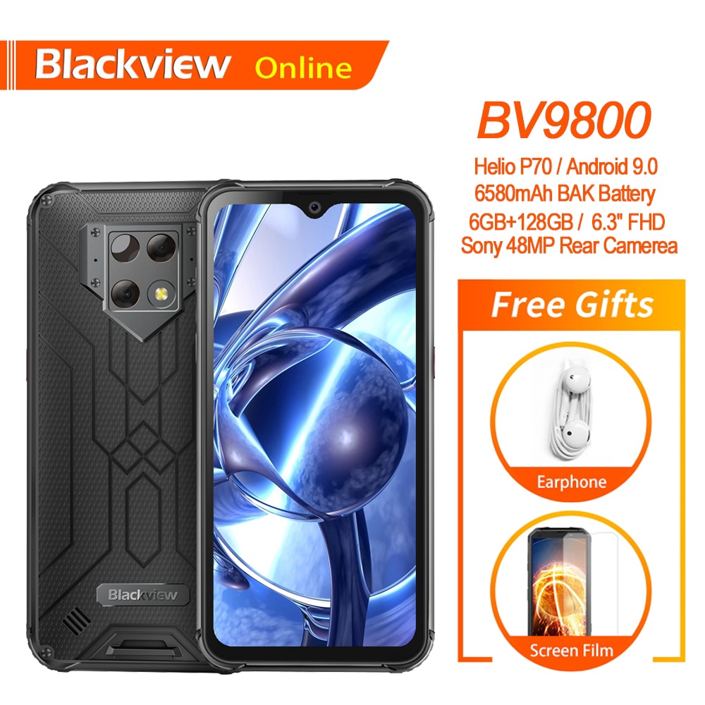 Blackview BV9800 6.3 นิ้วกล้อง 48MP FHD   Waterdrop สมาร์ทโฟนที่ทนทาน 6GB   128GB Android 9.0 Helio P70 IP68 พร้อม NFC
