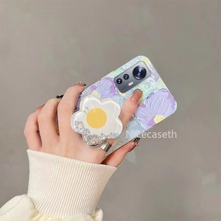 เคสโทรศัพท Soft Casing for Xiaomi 12 Lite Pro 11T Pro Mi 11 Lite 5G NE เคส Oil Painting Flowers Phone Case with Flower Holder Stand Water Proof Protective Phone Back Cover