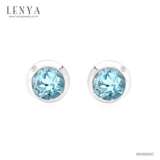 Lenya Jewelry ต่างหูพลอยแท้ Blue Topaz  อัญมณีสีฟ้า ตัวเรือนเงินแท้ชุบทองคำขาว ดีไซน์เรียบหรู ดูดี