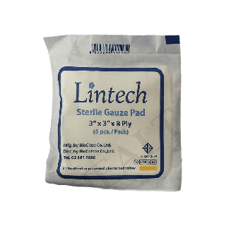 Lintech ผ้าก๊อส ปราศจากเชื้อ Gauze sterile ขนาด 3x3 และ 4x4 นิ้ว บรรจุ 5 ชิ้น/ห่อ (1 ห่อ)