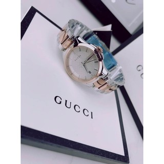 🦋สินค้าพร้อมส่ง🦋  New🍥 Gucci ทูโทน โรสโกล์ด Timeless Silver Dial Two-Tone (Silver/Rose Gold) Ladies Watch 27mm. 🇮🇹🇮🇹