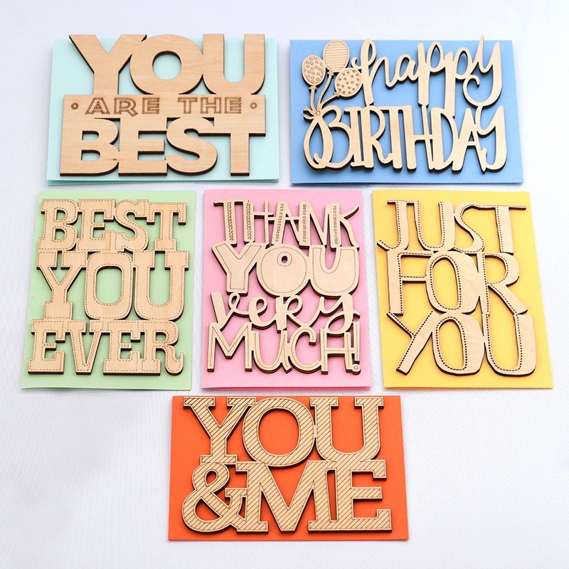 🧡พร้อมส่ง 🧡การ์ดอวยพร อักษรทำจากไม้อัด  (พร้อมซอง) (O)