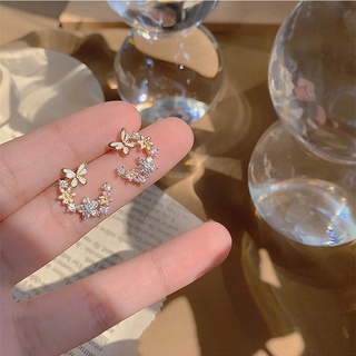 2022 New Oil Drop Butterfly Earrings Female Rhinestone Small Fresh Temperament Earrings Cold Wind Small Flower Earrings Tide