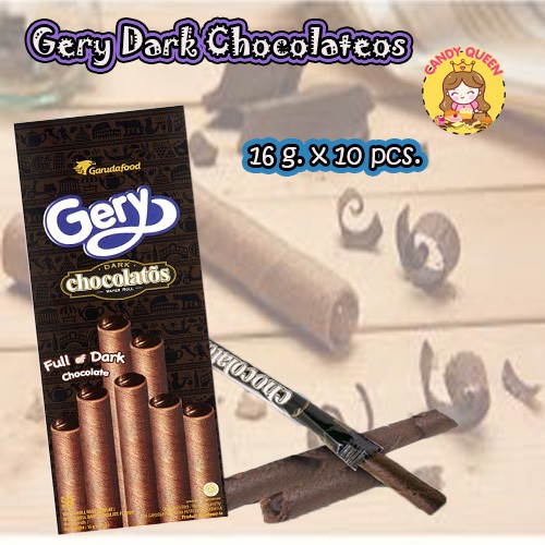 Gery Dark Chocolatos Wafer Roll เวเฟอร์แท่งสอดไส้ช็อคโกแลต (1 กล่อง 16g x 10pcs)