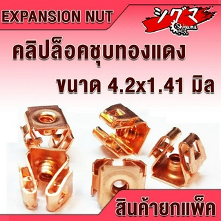 Expansion Nut คลิปล็อค (แพ็ค 20 ตัว, แพ็ค 60 ตัว) คลิปล็อคชุบทองแดง คลิปเหล็กล็อค กิ๊บล็อค น็อตขยาย เหล็กชุบทองแดง