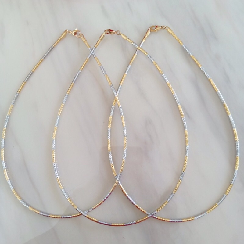 สร้อยคอแฟชั่นผู้หญิงสร้อยคอโชคเกอร์แบบ 2 กษัตริย์และชุบทองคำขาว ขนาด 2 mm.ยาว 16-17 นิ้ว ราคาย่อมเยา