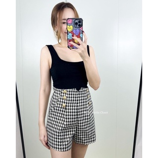 กางเกงขาสั้นลายชิโนริ งานเอวสูง ซิปหลัง ผ้าทอ มีซับในทั้งตัว | Heartwerke.closet