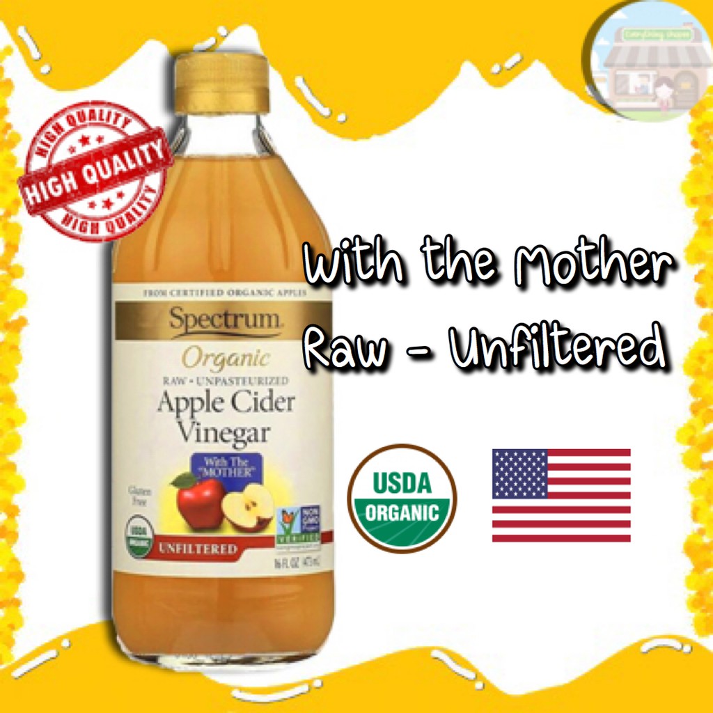 [คีโต] Spectrum 473 ml. ACV มีตะกอน Apple Cider Vinegar Organic น้ำส้มสายชูออร์แกนิคหมักแอปเปิ้ล สเปกตรัม