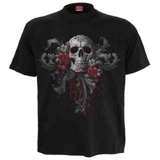 ผ้าฝ้ายคอกลมเสื้อยืด พิมพ์ลาย SPIRAL DIRECT SKULL ROSES สําหรับผู้ชายfrom S-4XL