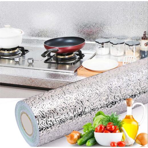 60x500ซม. สติกเกอร์วอลล์เปเปอร์ อลูมิเนียมฟอยล์ กันน้ํามัน มีกาวในตัว DIY สําหรับติดตกแต่งผนังห้องครัว