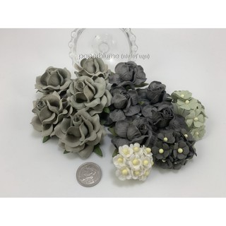 เซ็ท DIY 5 ดีไซน์ รวม 40 ดอก ดอกไม้กระดาษสา งานประดิษฐ์ งานแต่ง Mulberry Paper Flowers ดอกไม้ทำมงกุฎ (เทา A)