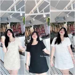 🌷Mini Dress เดรสแขนสั้นคอเหลี่ยม ผ้านิสชินนำเข้าเนื้อผ้ายืดมีลายในตัว