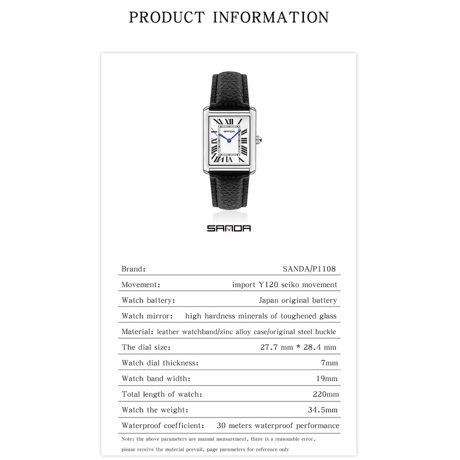 SANDA แบรนด์หรูธุรกิจผู้หญิงนาฬิกากันน้ำหนังวงควอตซ์นาฬิกาข้อมือผู้หญิง