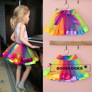 ODT-ชุดว่ายน้ำเด็กทารก Bowknot Tutu กระโปรงสาว Rainbow Tulle Tutu Mini Dress 0-8Y