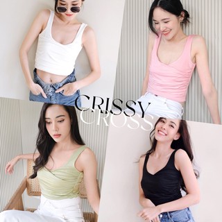 FDS027 - CRISSY CROSS Crop Top เสื้อครอป คอวีไขว้ จีบย่นด้านข้าง สีพาลเทลน่ารัก