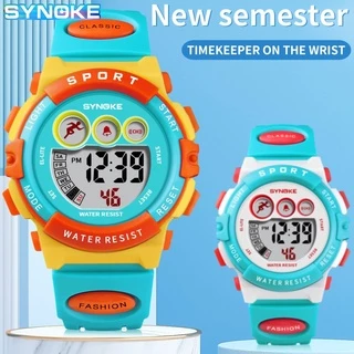 SYNOKE นาฬิกาข้อมือ ดิจิทัล LED กันน้ำ มัลติฟังก์ชัน สำหรับเด็ก