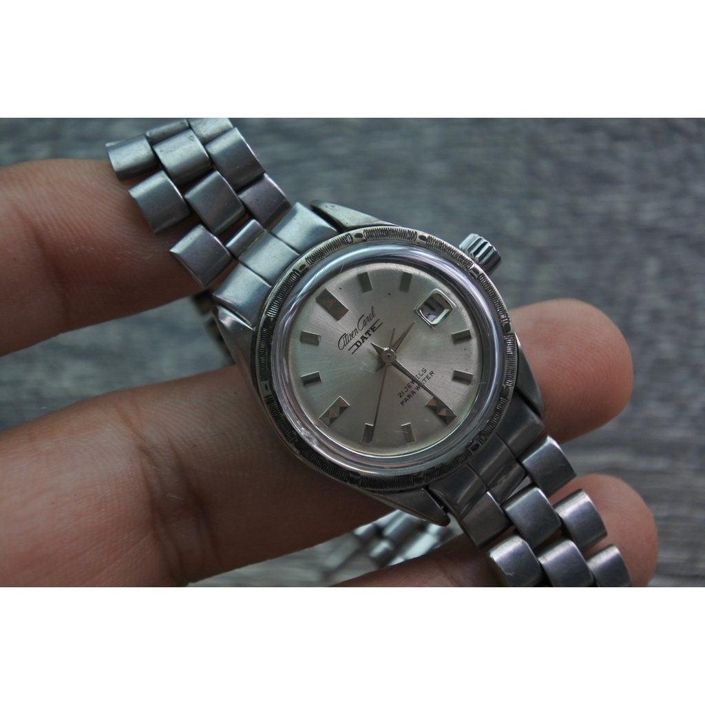 นาฬิกา Vintage มือสองญี่ปุ่น Citizen  ระบบ Automatic Carol Date 21j White Dial Day Date หน้าปัด 30mm สภาพดี
