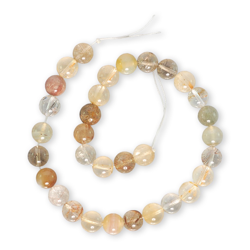 ลูกปัดหินแท้ เม็ดกลม (Round) หินไหมทอง (Rutilated Quartz) 12 mm - (LZ-0406 สีน้ำตาลอ่อน)