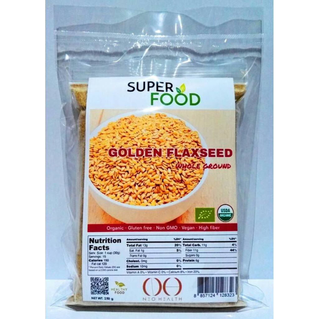 แฟลกซีดสีทอง ออร์แกนิค แบบบดผง(Organic Ground Golden Flaxseed) 250 กรัม (250g)