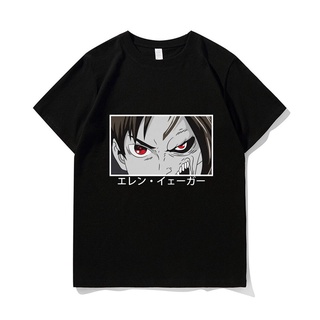 T-shirt  เสื้อยืดแขนสั้นลําลอง ผ้าฝ้าย 100% พิมพ์ลายอนิเมะ Attack on Titan Comic Eyes แนวสตรีท ทรงหลวม สําหรับผู้ชาย LHZ