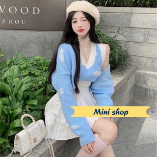 Mini shop🌸พร้อมส่ง🌸 เสื้อกล้ามลายก้อนเมฆ+เสื้อคลุมแขนยาว ลายน่ารักทั้งตัว (10038+10038-1)